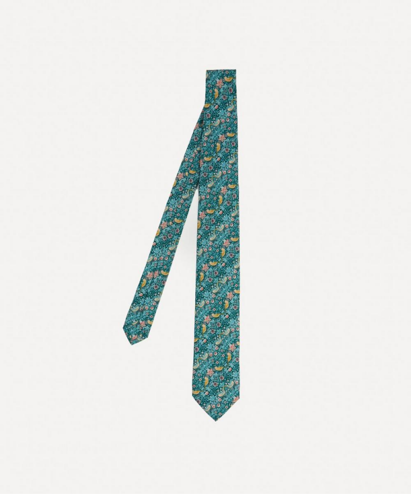 Strawberry Thief Printed Silk Tie - Green