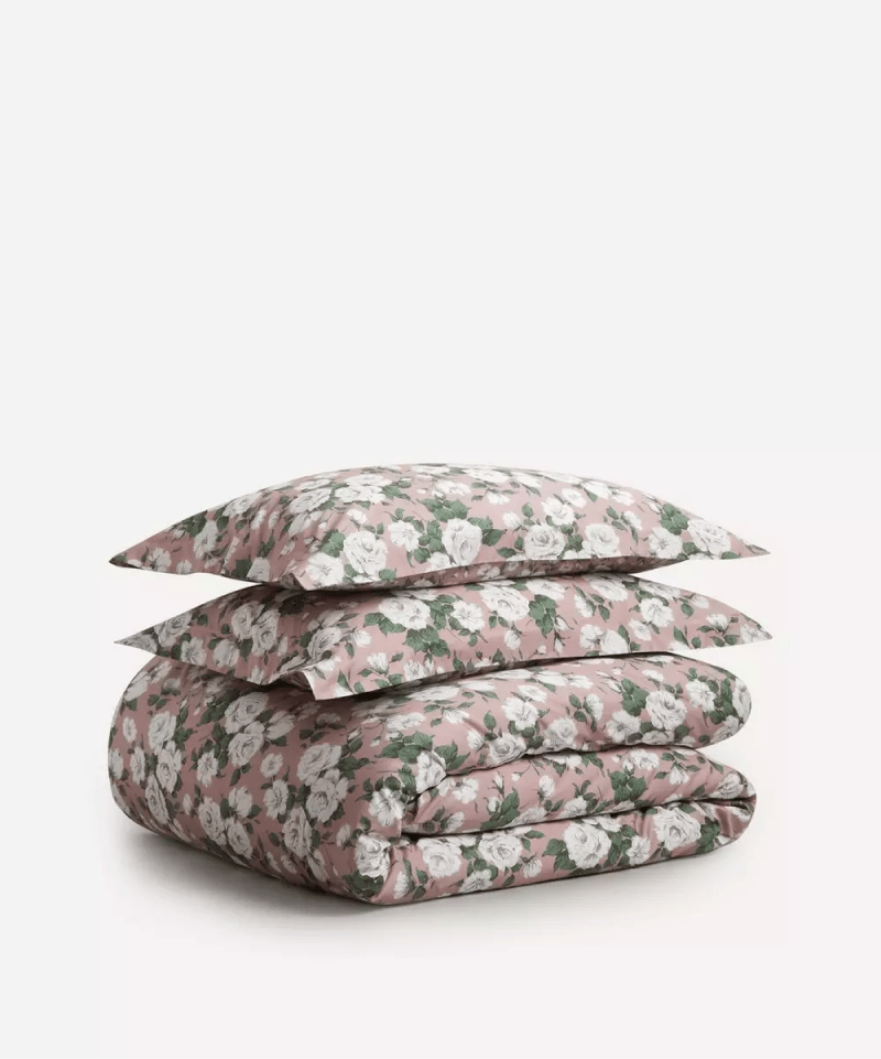 Carline Rose Cotton Sateen Duvet Cover Set - Pink