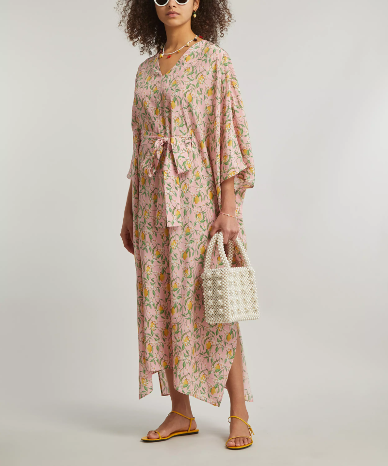 Lemon Blossom Resort Silk Satin Classic Kaftan