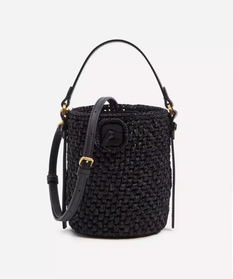 Raffia Mini Antana Bucket Bag - Black