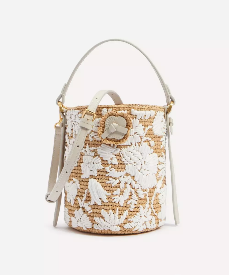 Raffia Mini Antana Embroidered Bucket Bag