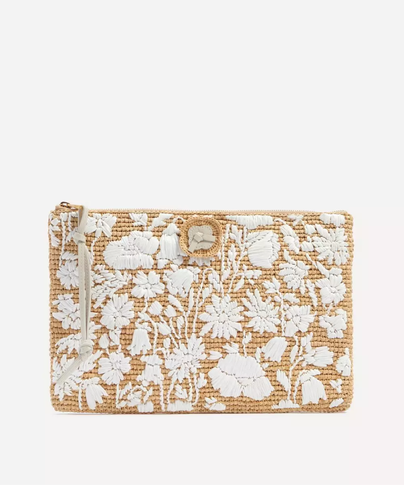 Raffia Samba Embroidered Zip Pouch Bag