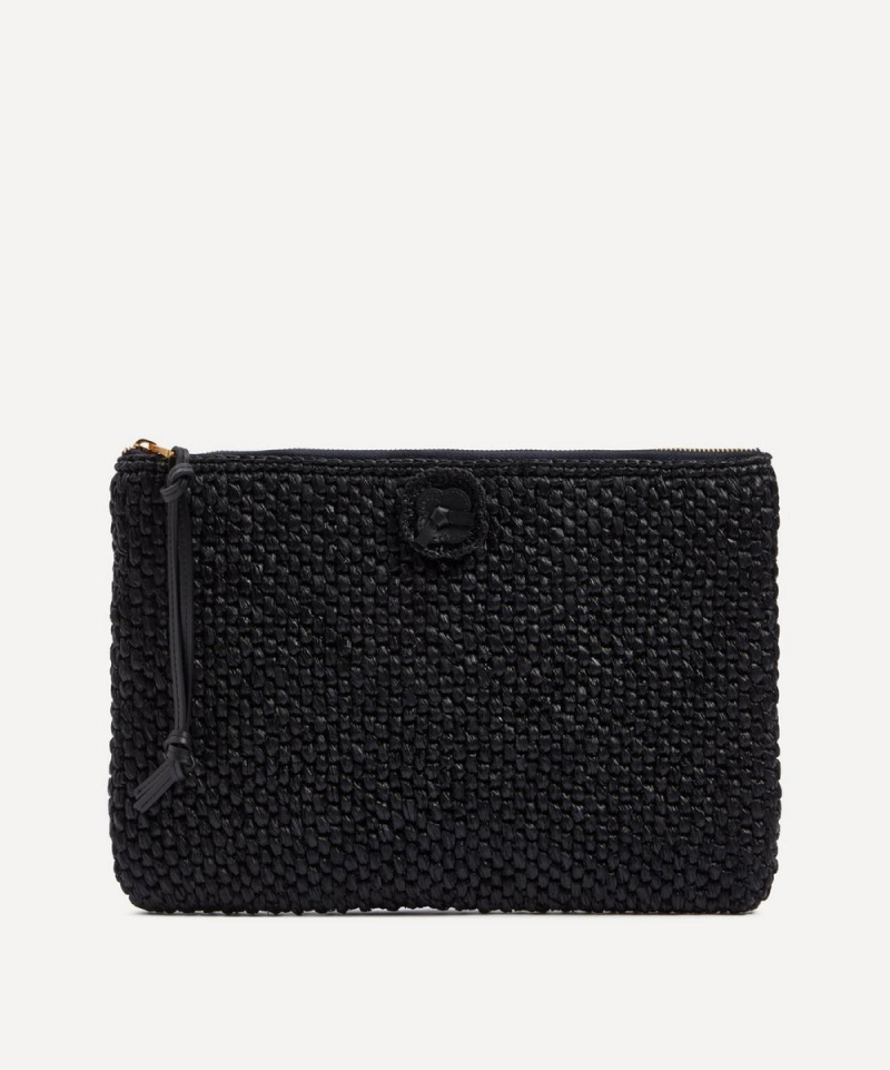 Raffia Samba Zip Pouch Bag - Black