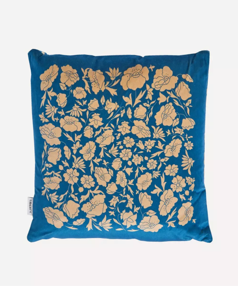 Poppy Dawn Square Velvet Cushion - Navy Blue