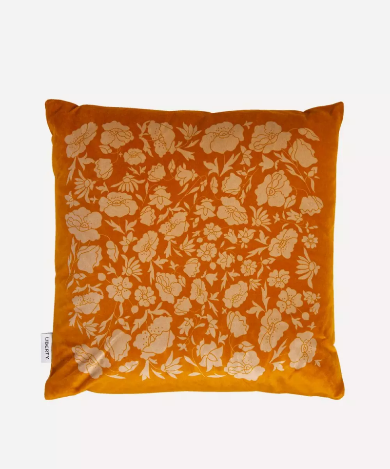 Poppy Dawn Square Velvet Cushion - Orange