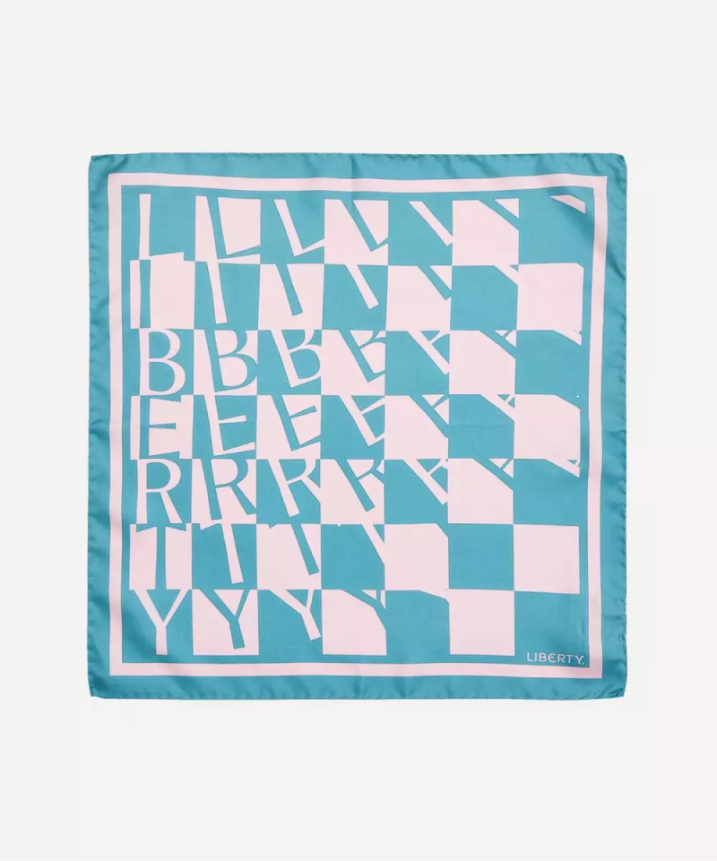 Checkerboard 45X45 Silk Twill Scarf - Teal